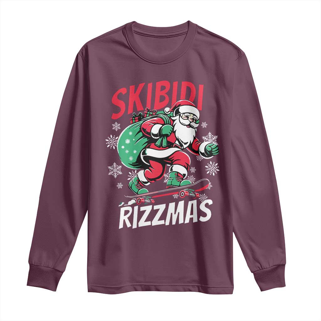 Funny Santa Rizz Christmas Long Sleeve Shirt Retro Skibidi Rizzmas Claus Skating Board Xmas
