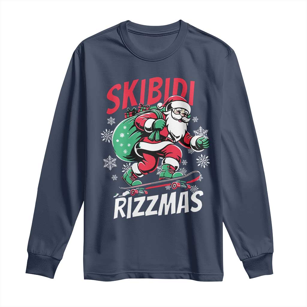 Funny Santa Rizz Christmas Long Sleeve Shirt Retro Skibidi Rizzmas Claus Skating Board Xmas