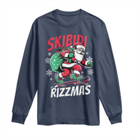 Funny Santa Rizz Christmas Long Sleeve Shirt Retro Skibidi Rizzmas Claus Skating Board Xmas