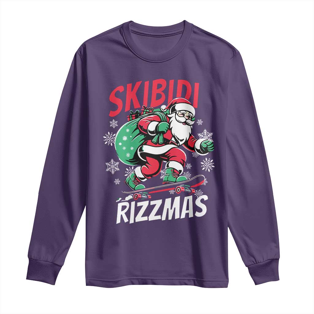 Funny Santa Rizz Christmas Long Sleeve Shirt Retro Skibidi Rizzmas Claus Skating Board Xmas