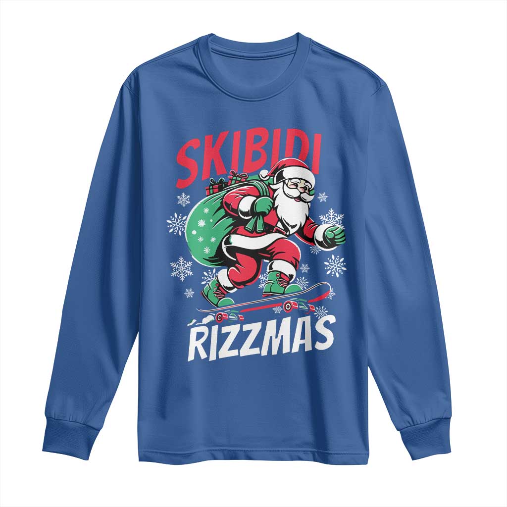 Funny Santa Rizz Christmas Long Sleeve Shirt Retro Skibidi Rizzmas Claus Skating Board Xmas