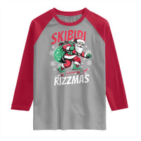 Funny Santa Rizz Christmas Raglan Shirt Retro Skibidi Rizzmas Claus Skating Board Xmas