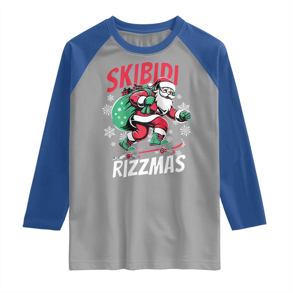 Funny Santa Rizz Christmas Raglan Shirt Retro Skibidi Rizzmas Claus Skating Board Xmas