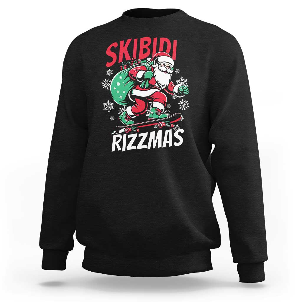 Funny Santa Rizz Christmas Sweatshirt Retro Skibidi Rizzmas Claus Skating Board Xmas - Wonder Print Shop