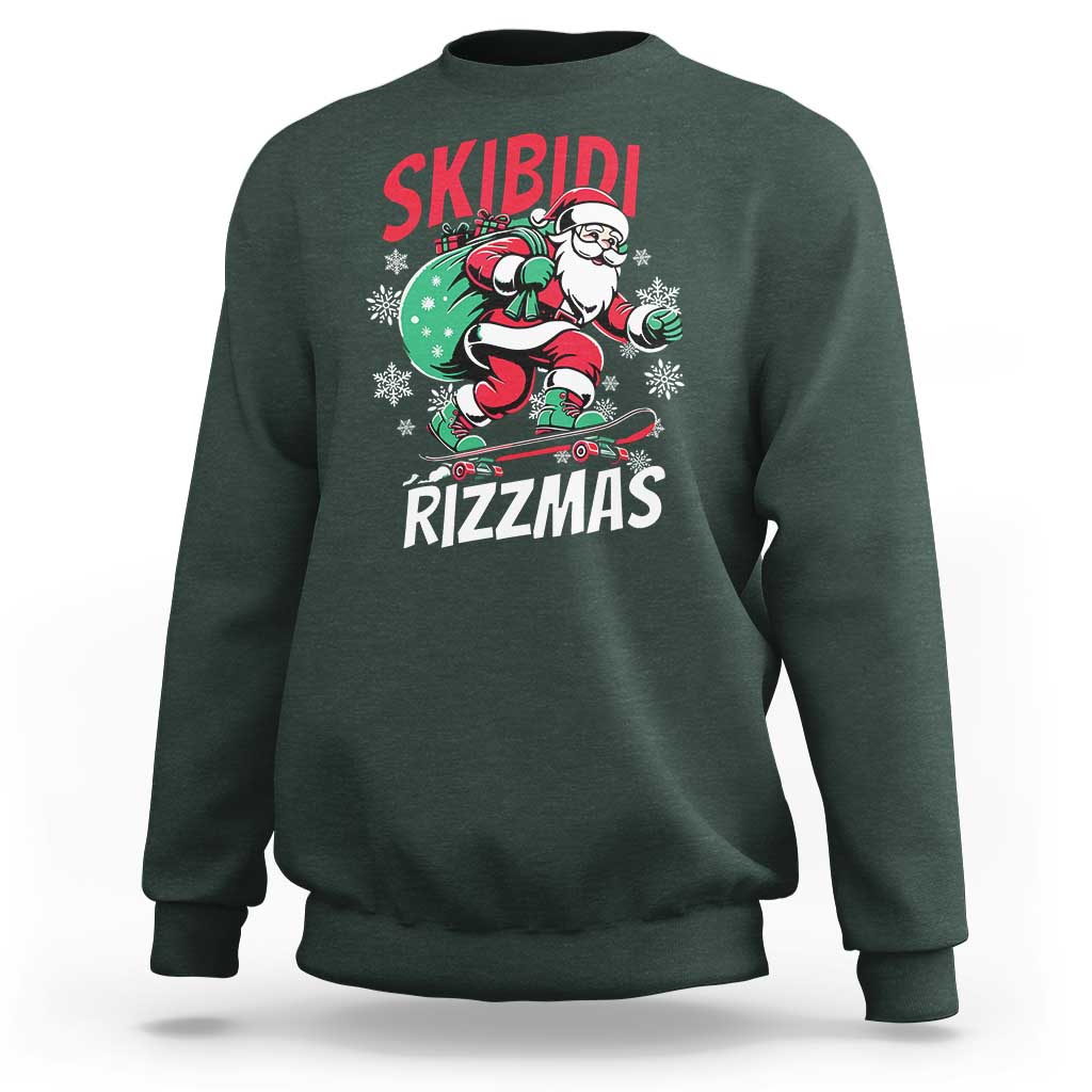 Funny Santa Rizz Christmas Sweatshirt Retro Skibidi Rizzmas Claus Skating Board Xmas - Wonder Print Shop