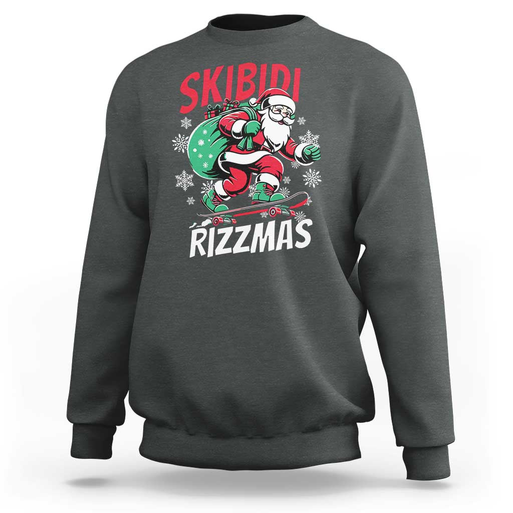 Funny Santa Rizz Christmas Sweatshirt Retro Skibidi Rizzmas Claus Skating Board Xmas - Wonder Print Shop