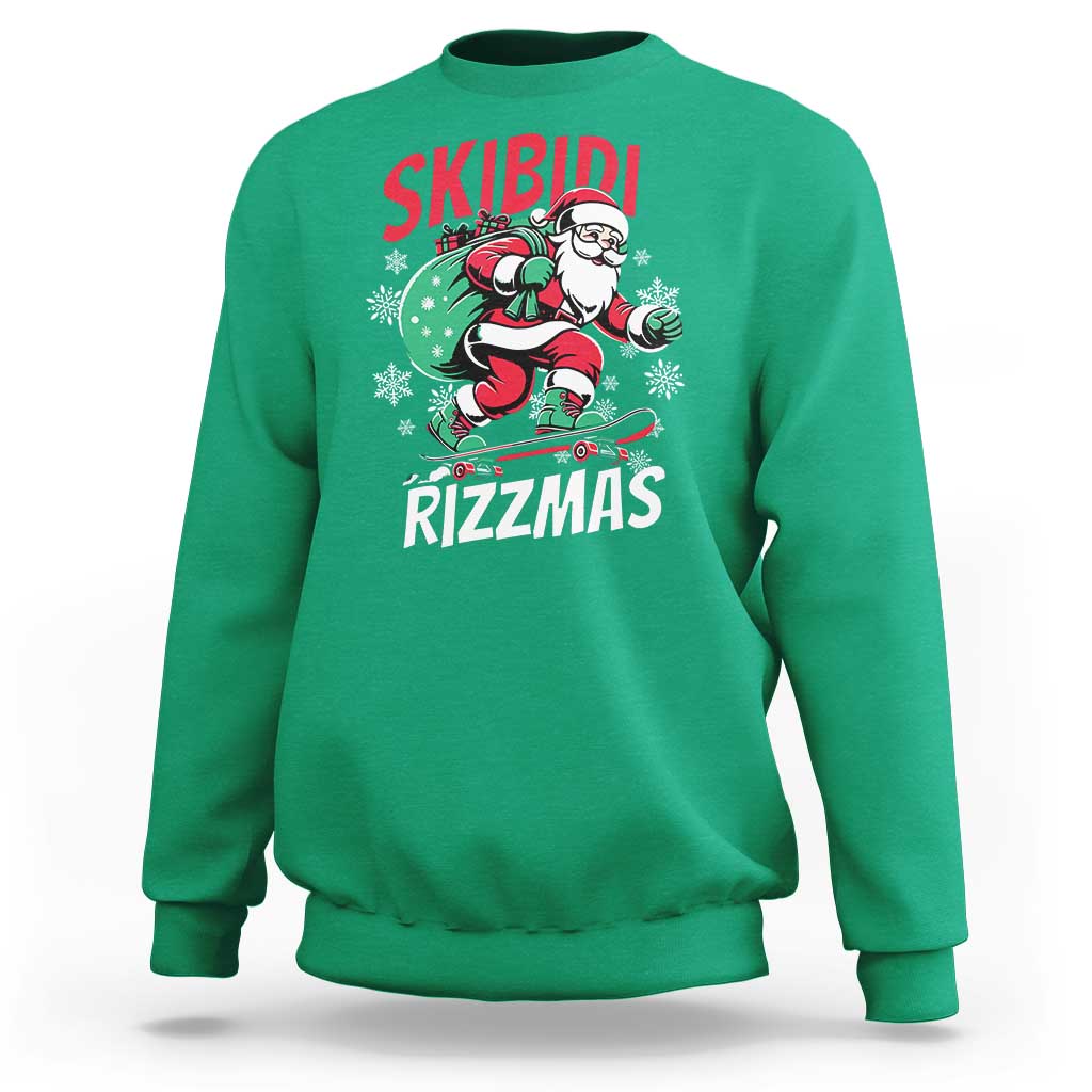 Funny Santa Rizz Christmas Sweatshirt Retro Skibidi Rizzmas Claus Skating Board Xmas - Wonder Print Shop