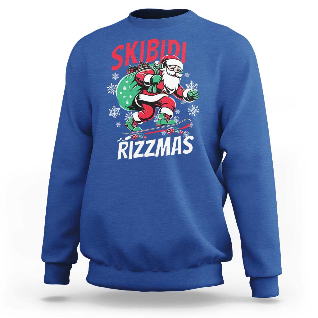 Funny Santa Rizz Christmas Sweatshirt Retro Skibidi Rizzmas Claus Skating Board Xmas - Wonder Print Shop