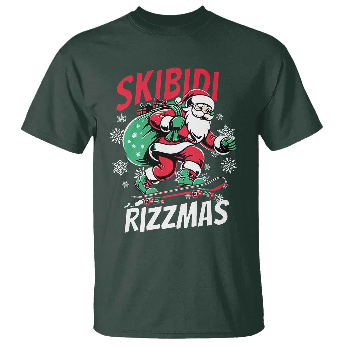 Funny Santa Rizz Christmas T Shirt Retro Skibidi Rizzmas Claus Skating Board Xmas - Wonder Print Shop