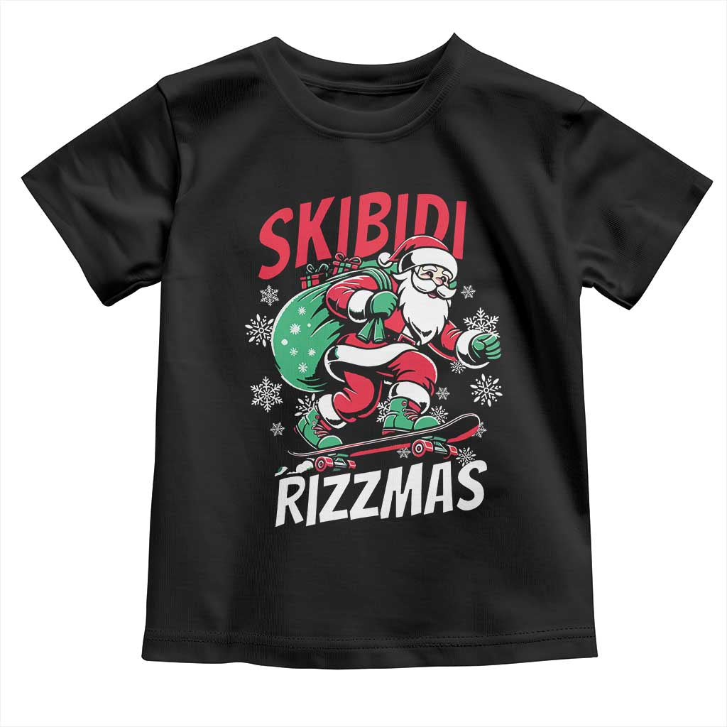 Funny Santa Rizz Christmas Toddler T Shirt Retro Skibidi Rizzmas Claus Skating Board Xmas