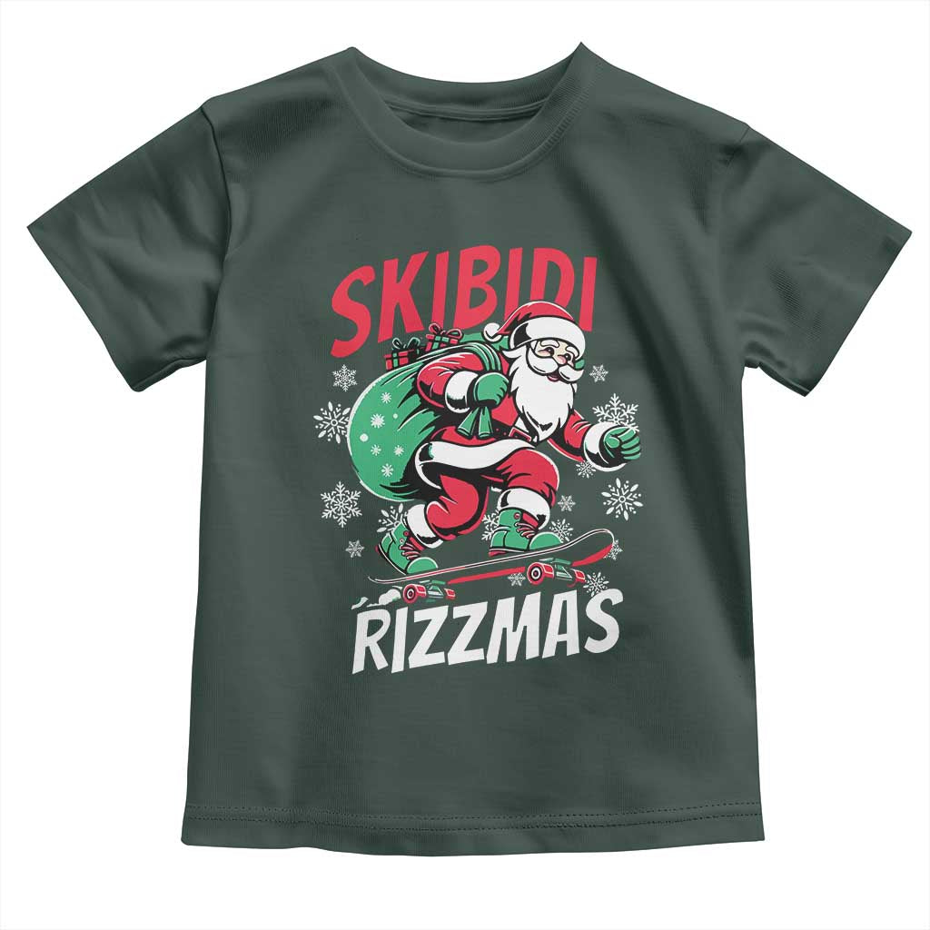 Funny Santa Rizz Christmas Toddler T Shirt Retro Skibidi Rizzmas Claus Skating Board Xmas