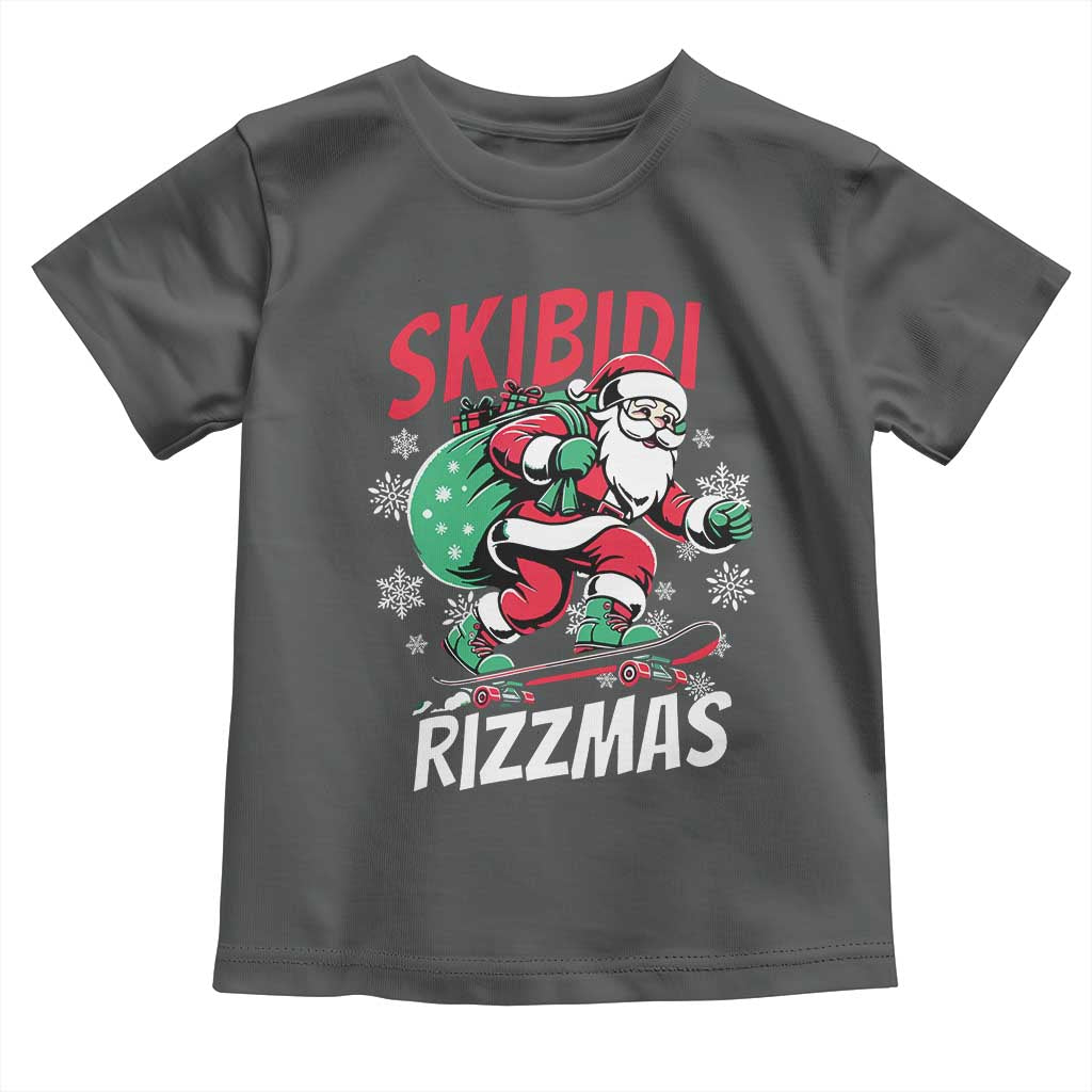 Funny Santa Rizz Christmas Toddler T Shirt Retro Skibidi Rizzmas Claus Skating Board Xmas
