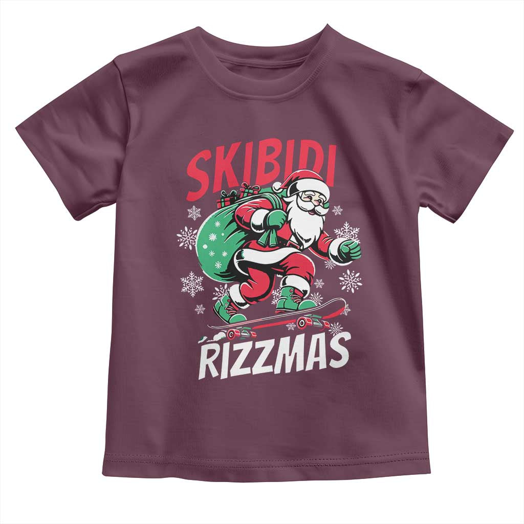 Funny Santa Rizz Christmas Toddler T Shirt Retro Skibidi Rizzmas Claus Skating Board Xmas