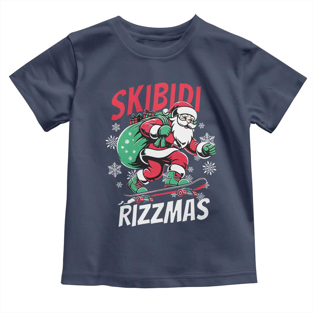 Funny Santa Rizz Christmas Toddler T Shirt Retro Skibidi Rizzmas Claus Skating Board Xmas