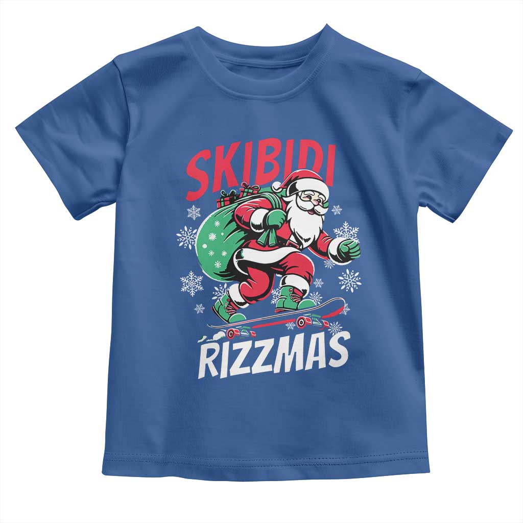 Funny Santa Rizz Christmas Toddler T Shirt Retro Skibidi Rizzmas Claus Skating Board Xmas