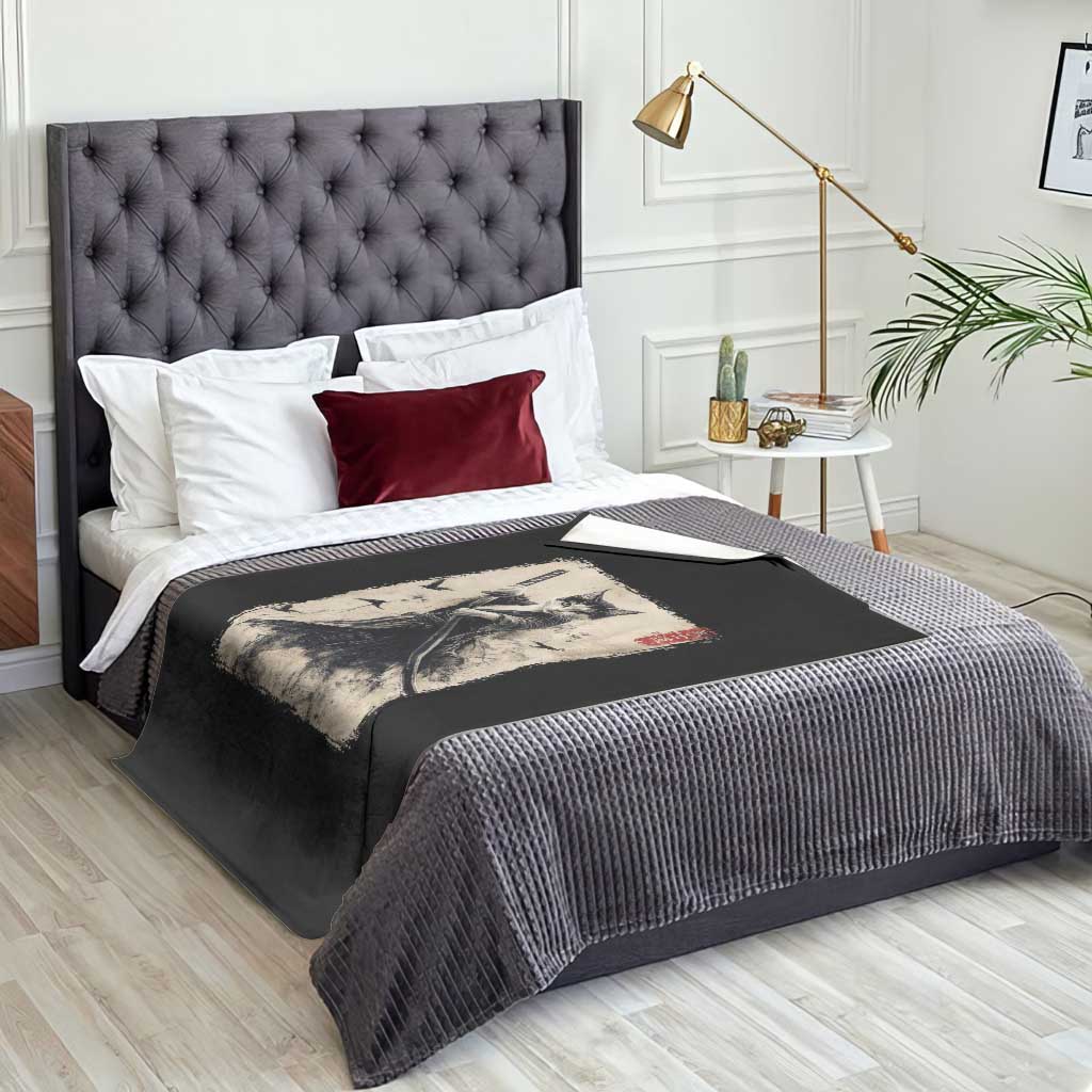 Samurai Cat Graphic Throw Blanket Warrior Vintage Japanese Art Anime - Wonder Print Shop