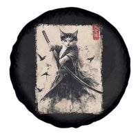Samurai Cat Graphic Spare Tire Cover Warrior Vintage Japanese Art Anime - Wonder Print Shop