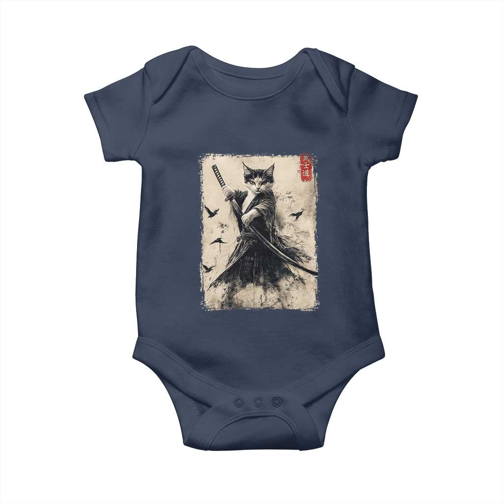 Samurai Cat Graphic Baby Onesie Warrior Vintage Japanese Art Anime - Wonder Print Shop