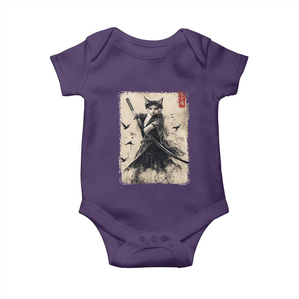 Samurai Cat Graphic Baby Onesie Warrior Vintage Japanese Art Anime - Wonder Print Shop