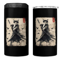 Samurai Cat Graphic 4 in 1 Can Cooler Tumbler Warrior Vintage Japanese Art Anime - Wonder Print Shop