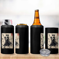 Samurai Cat Graphic 4 in 1 Can Cooler Tumbler Warrior Vintage Japanese Art Anime - Wonder Print Shop