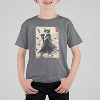 Samurai Cat Graphic T Shirt For Kid Warrior Vintage Japanese Art Anime - Wonder Print Shop