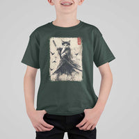Samurai Cat Graphic T Shirt For Kid Warrior Vintage Japanese Art Anime - Wonder Print Shop