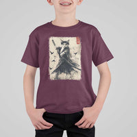 Samurai Cat Graphic T Shirt For Kid Warrior Vintage Japanese Art Anime - Wonder Print Shop