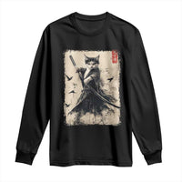 Samurai Cat Graphic Long Sleeve Shirt Warrior Vintage Japanese Art Anime - Wonder Print Shop