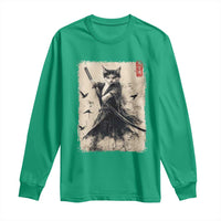 Samurai Cat Graphic Long Sleeve Shirt Warrior Vintage Japanese Art Anime - Wonder Print Shop