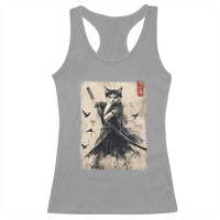 Samurai Cat Graphic Racerback Tank Top Warrior Vintage Japanese Art Anime - Wonder Print Shop