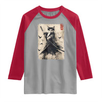 Samurai Cat Graphic Raglan Shirt Warrior Vintage Japanese Art Anime - Wonder Print Shop
