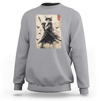 Samurai Cat Graphic Sweatshirt Warrior Vintage Japanese Art Anime - Wonder Print Shop