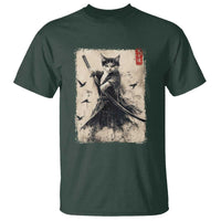 Samurai Cat Graphic T Shirt Warrior Vintage Japanese Art Anime - Wonder Print Shop