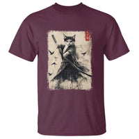Samurai Cat Graphic T Shirt Warrior Vintage Japanese Art Anime - Wonder Print Shop