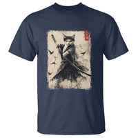 Samurai Cat Graphic T Shirt Warrior Vintage Japanese Art Anime - Wonder Print Shop