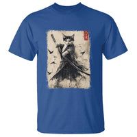 Samurai Cat Graphic T Shirt Warrior Vintage Japanese Art Anime - Wonder Print Shop