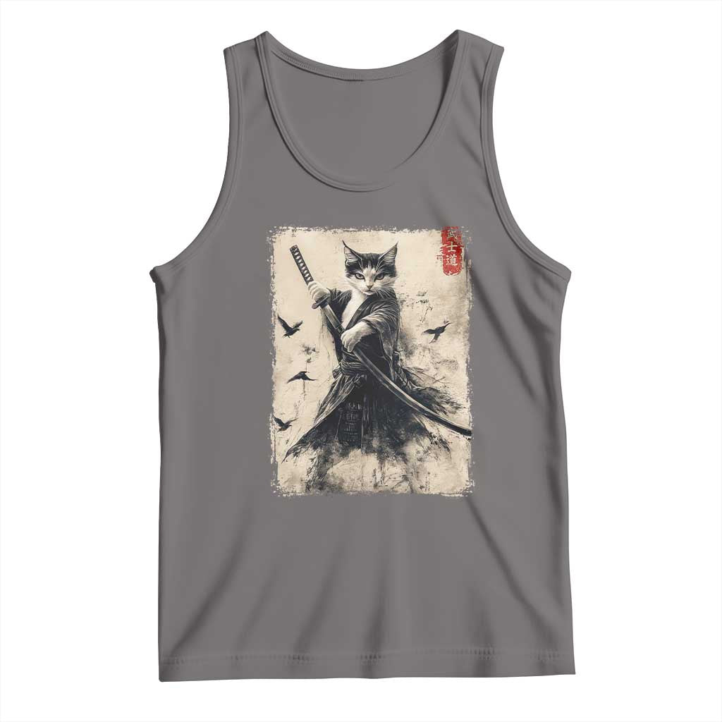 Samurai Cat Graphic Tank Top Warrior Vintage Japanese Art Anime - Wonder Print Shop