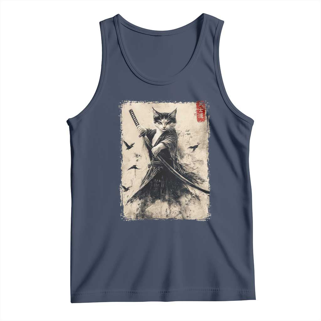 Samurai Cat Graphic Tank Top Warrior Vintage Japanese Art Anime - Wonder Print Shop