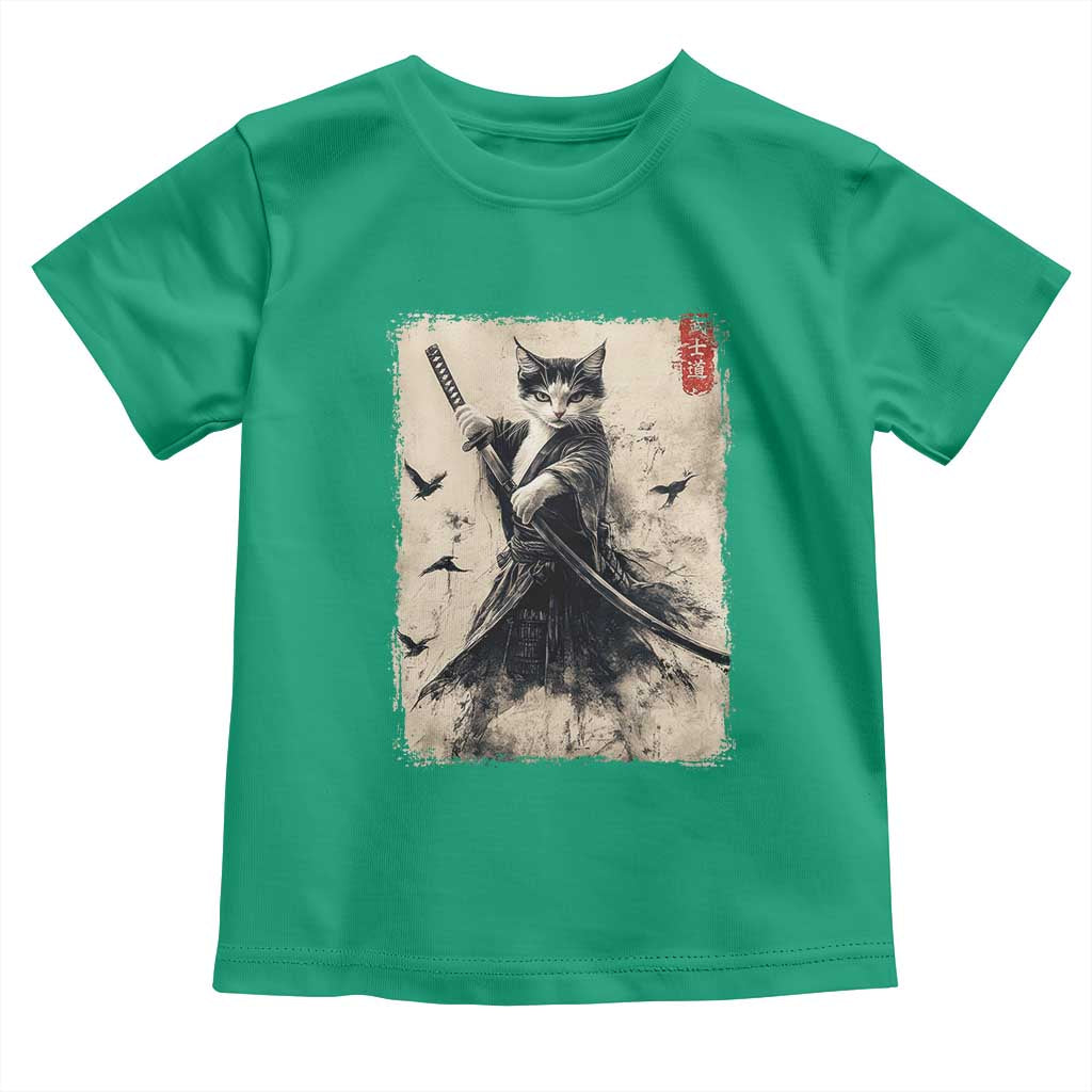 Samurai Cat Graphic Toddler T Shirt Warrior Vintage Japanese Art Anime - Wonder Print Shop