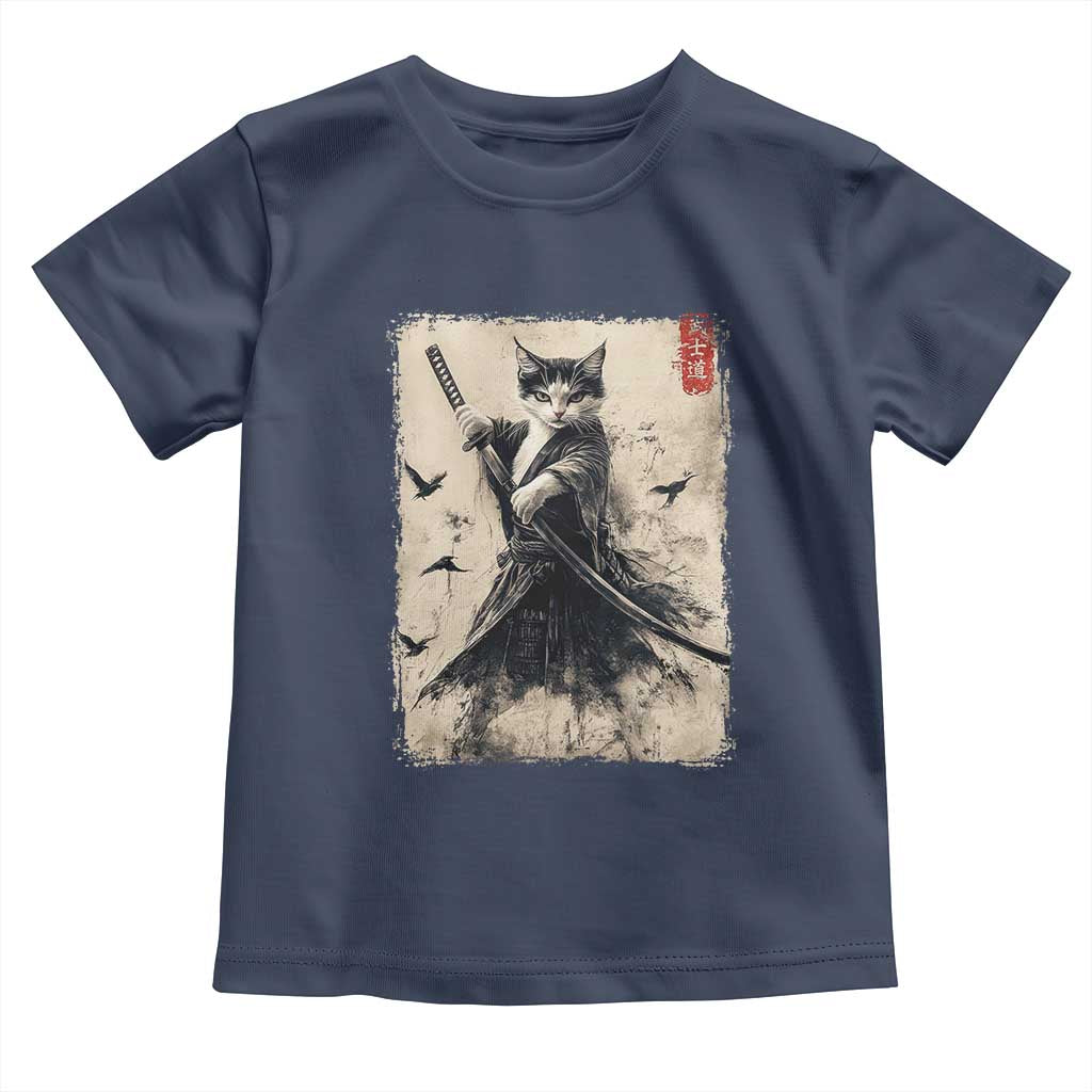 Samurai Cat Graphic Toddler T Shirt Warrior Vintage Japanese Art Anime - Wonder Print Shop