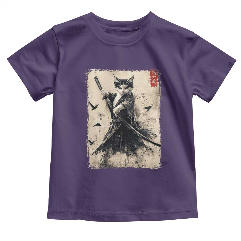 Samurai Cat Graphic Toddler T Shirt Warrior Vintage Japanese Art Anime - Wonder Print Shop