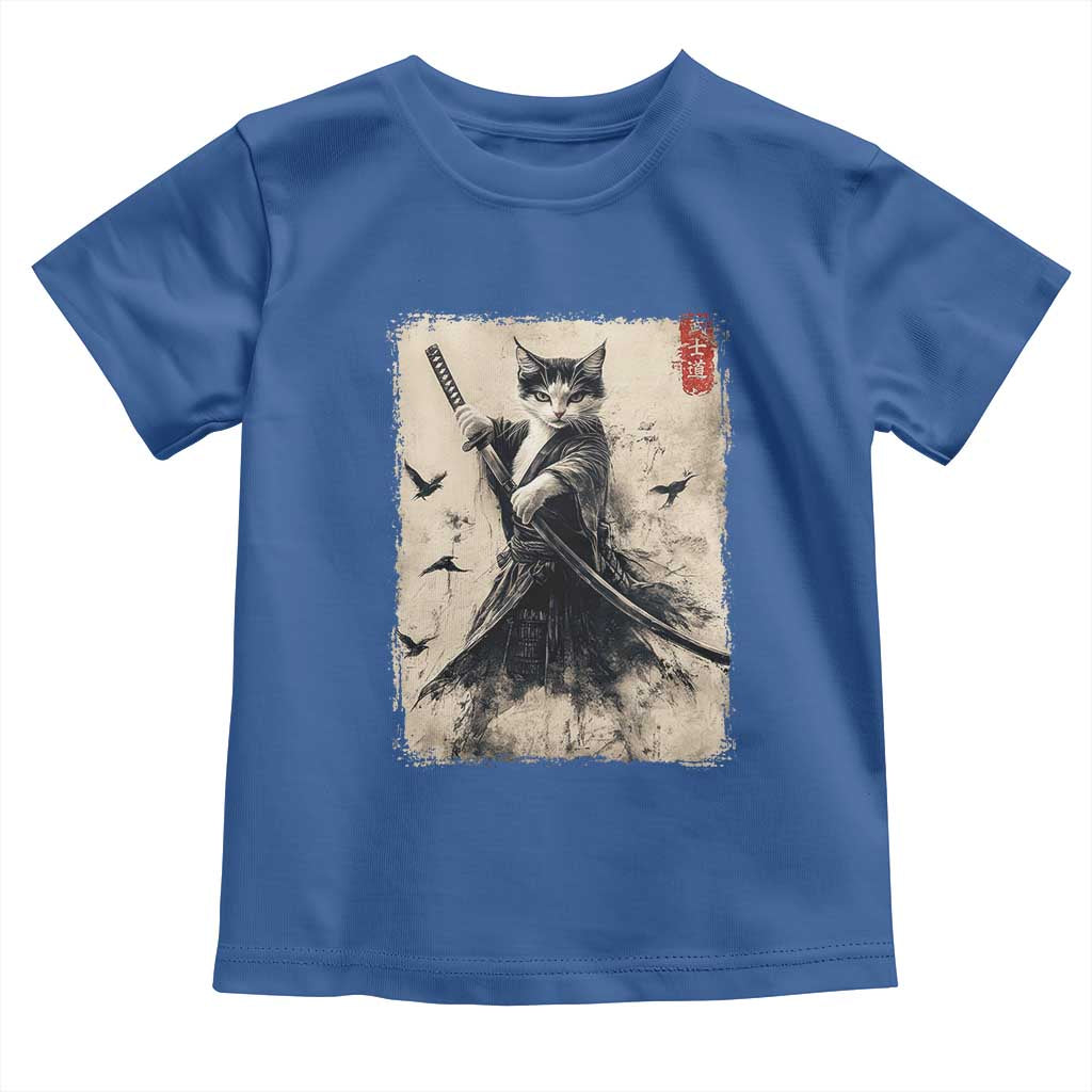 Samurai Cat Graphic Toddler T Shirt Warrior Vintage Japanese Art Anime - Wonder Print Shop