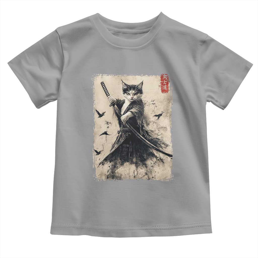 Samurai Cat Graphic Toddler T Shirt Warrior Vintage Japanese Art Anime - Wonder Print Shop