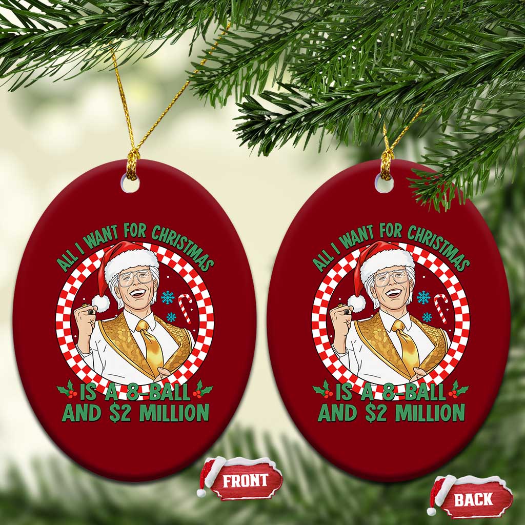 Funny Christmas Wish Billy Meme Ceramic Ornament A 8 Ball and 2 Million Dollars Baby Uncle Santa Hat - Wonder Print Shop