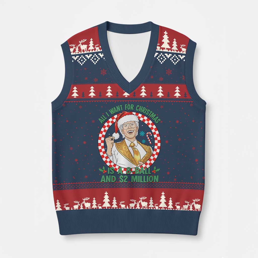 Funny Xmas Wish Billy Meme V-Neck Knit Sweater Vest A 8 Ball and 2 Million Dollars Baby Uncle Santa Hat - Wonder Print Shop