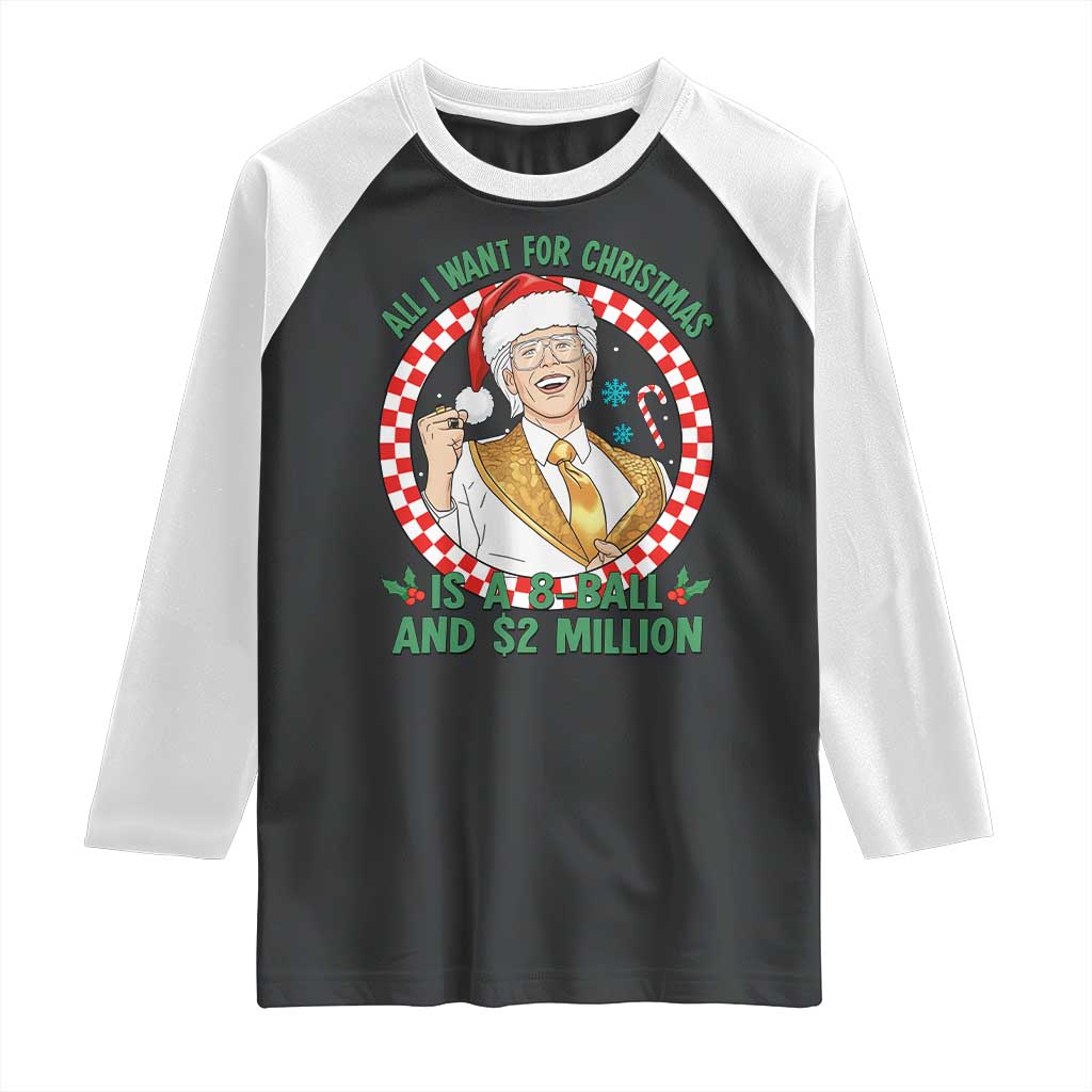 Funny Christmas Wish Billy Meme Raglan Shirt A 8 Ball and 2 Million Dollars Baby Uncle Santa Hat - Wonder Print Shop