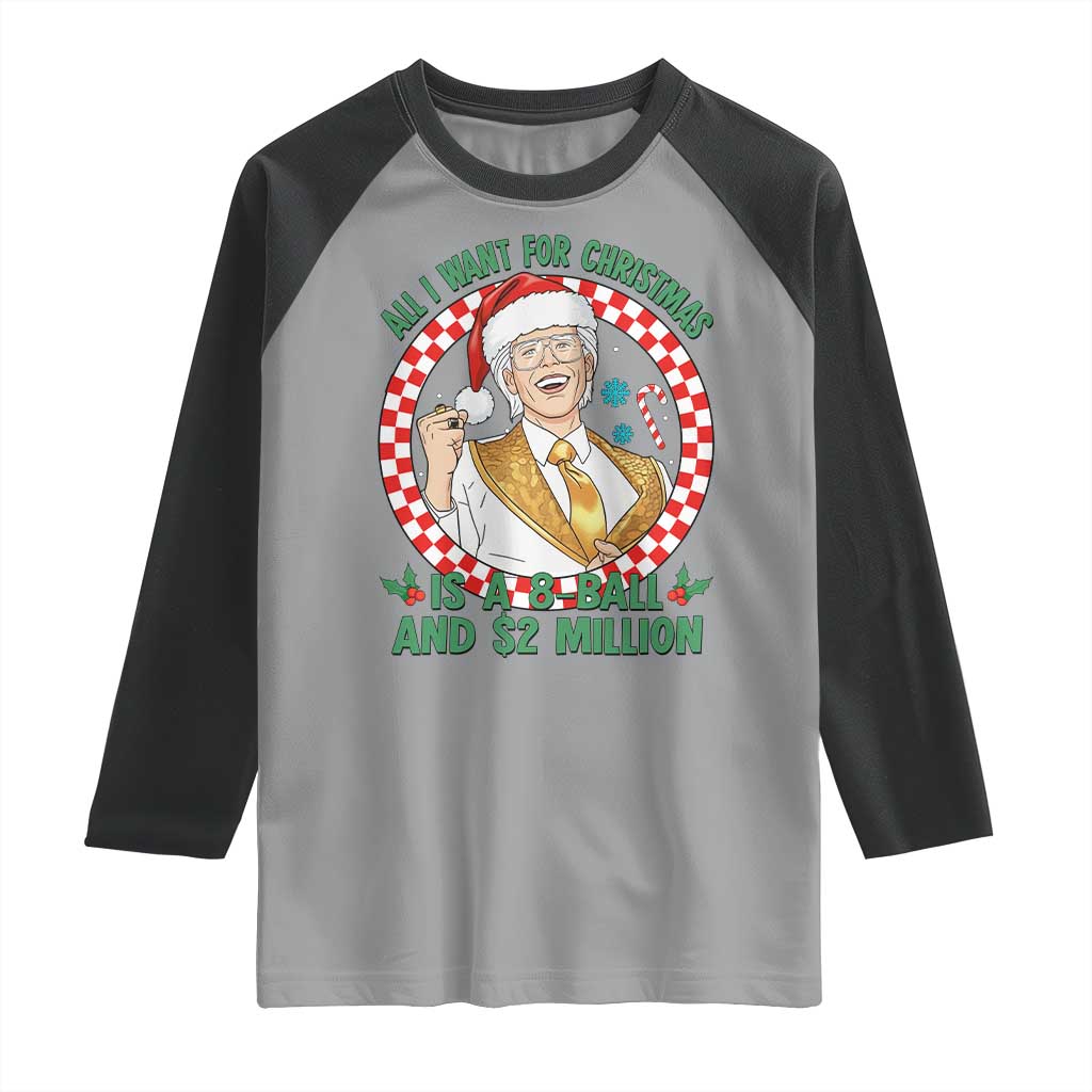 Funny Christmas Wish Billy Meme Raglan Shirt A 8 Ball and 2 Million Dollars Baby Uncle Santa Hat - Wonder Print Shop