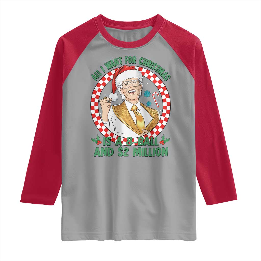 Funny Christmas Wish Billy Meme Raglan Shirt A 8 Ball and 2 Million Dollars Baby Uncle Santa Hat - Wonder Print Shop