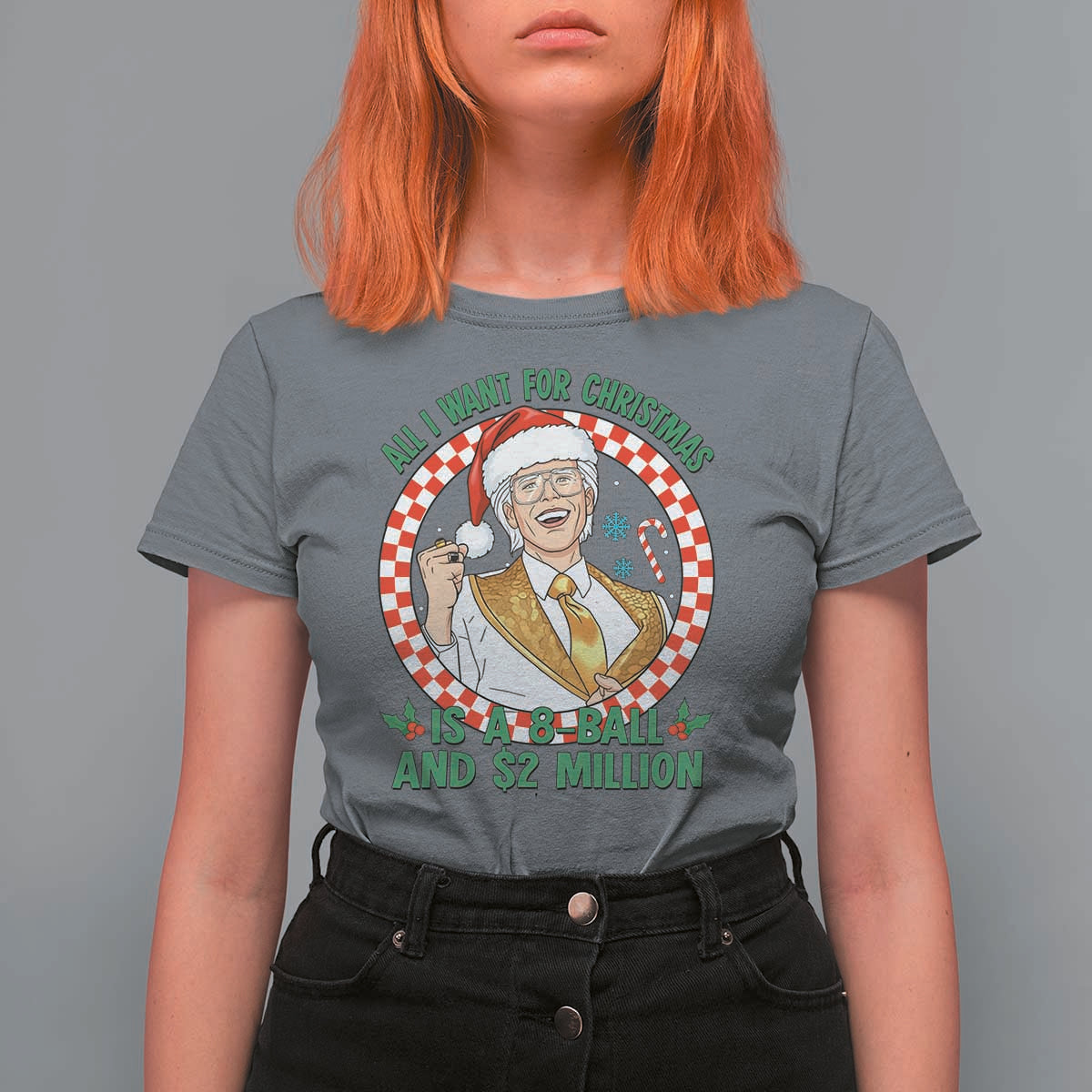 Funny Christmas Wish Billy Meme T Shirt For Women A 8 Ball and 2 Million Dollars Baby Uncle Santa Hat - Wonder Print Shop